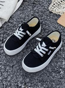 兒童帆布運動鞋，春秋季韓式風格，簡約設計，經典系帶低幫運動鞋，適合男女童休閒穿著，運動或滑板運動