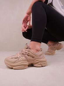 Where’s That From ILLUSION CHUNKY SOLE LACE UP TRAINERS - Khaki - View 1