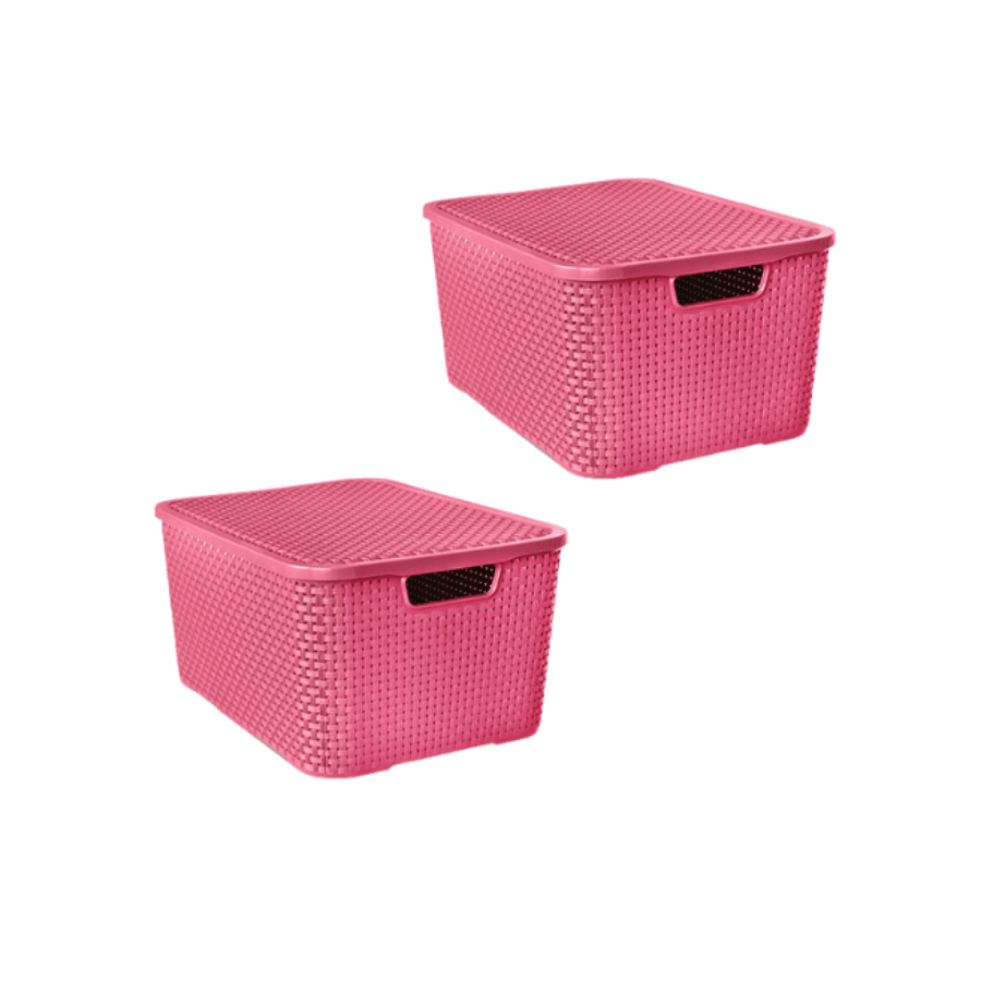Kit Com 2 Caixas Cestos Organizadores Rattan Com Tampa 7L