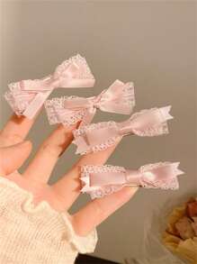 2/4 件套法式芭蕾风格粉色蕾丝蝴蝶结发夹女士刘海侧发饰情人节情人爪夹发夹发夹，女士冬季服装，蝴蝶结，可爱