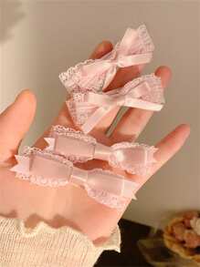 2/4 件套法式芭蕾风格粉色蕾丝蝴蝶结发夹女士刘海侧发饰情人节情人爪夹发夹发夹，女士冬季服装，蝴蝶结，可爱