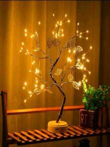 PAQUETE DE 10 PIEZAS LAMPARA DECORATIVA DE ARBOL CON HOJAS DORADAS CON 72 LUCES LED - Champán - Ver 5