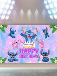 Decoraciones de fiesta de cumpleaños de Stitch, telón de fondo de 5x3 pies con letrero de 'Feliz cumpleaños' y Banner de Aloha Hawaiiano para un fondo de fiesta tropical en la playa o verano - Multicolor - Ver 4