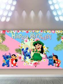 Decoraciones de fiesta de cumpleaños de Stitch, telón de fondo de 5x3 pies con letrero de 'Feliz cumpleaños' y Banner de Aloha Hawaiiano para un fondo de fiesta tropical en la playa o verano - Multicolor - Ver 3