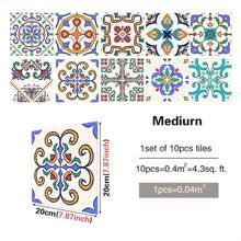 摩洛哥自粘式瓷砖贴花，10 件套花卉印花墙贴，厨房和浴室墙面装饰，防水防油耐高温防水墙纸，适用于客厅装饰、宿舍装饰、返校用品、万圣节装饰 - 彩色 - 查看 9