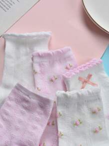 5 Pairs Of Summer Children Mid-Calf Breathable Elastic Socks - Pink - View 4