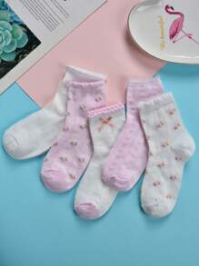 5 Pairs Of Summer Children Mid-Calf Breathable Elastic Socks - Pink - View 3