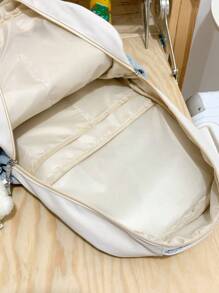 字母图案经典背包，饰有卡通吊坠和学校风格徽章，适合上学、返校季、用作笔记本电脑包和电脑包，以及其他返校用品。 - 藍色 - 查看 3