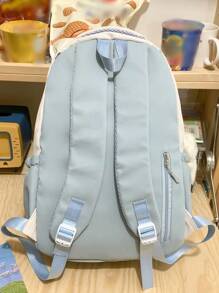 字母图案经典背包，饰有卡通吊坠和学校风格徽章，适合上学、返校季、用作笔记本电脑包和电脑包，以及其他返校用品。 - 藍色 - 查看 5