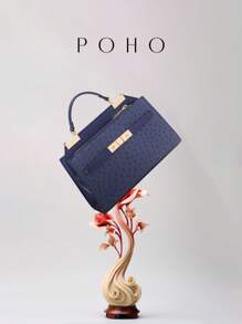 一款經典小型純色鑽石紋鉑金PU皮手提包，可調節肩帶，適合派對、旅行，是母親、女兒或姐妹的完美禮物 - 藏蓝色 - 查看 2