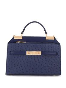 一款經典小型純色鑽石紋鉑金PU皮手提包，可調節肩帶，適合派對、旅行，是母親、女兒或姐妹的完美禮物 - 藏蓝色 - 查看 5