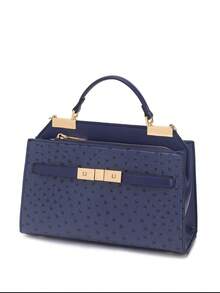 一款經典小型純色鑽石紋鉑金PU皮手提包，可調節肩帶，適合派對、旅行，是母親、女兒或姐妹的完美禮物 - 藏蓝色 - 查看 6