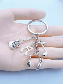 Thời trang DIY Phụ kiện Guitar Microphone Tai nghe Nốt nhạc Sáng tạo Người yêu âm nhạc Móc khóa - Màu Bạc Cổ - Xem 6