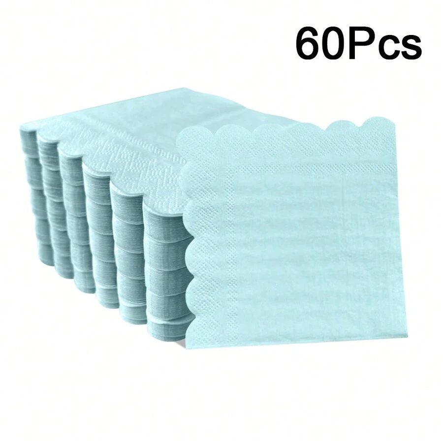 60 件 9.84 * 9.84 英寸一次性浅蓝色不对称边缘餐巾，宴会装饰产品，婚礼，家庭聚会，餐厅装饰纸 - 淺藍色 - 查看 1