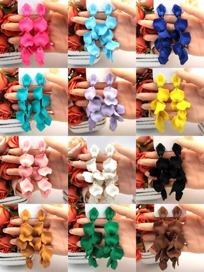 1pair Polyresin Leaf Shaped Dangle Earrings