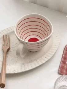 CMYD Studio 1pc 350ML Hand-Painted Ceramic Mug, Short And Fat Irregularly Dotted Coffee Cup, Suitable For Breakfast, Milk, Latte, Coffee, Striped Mug Cup Back To School