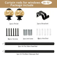 1入組窗簾桿衬垫，黑色鍍層厚金屬豪華樹脂+金箔成品，高承載重1英寸直徑28-122英寸長度窗簾裝飾五金 - 黑金色 - 查看 13