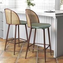 Uniquely Designed Bar Stool 2-Piece Set, PU Seat Cushion PE Rattan Backrest, Suitable For Restaurants, Kitchens, Bars, Etc - Green - View 4
