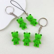 1pc Resin Flocking Three-Dimensional Frog Keychain Mobile Phone Chain Accessory Gift To Friends - Green - View 7