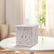 1入組波西米亞風格正方形紙巾盒，多功能家用收納盒，適用於浴室、臥室、客廳等，適合全年、聖誕節和婚禮桌面裝飾紙巾盒