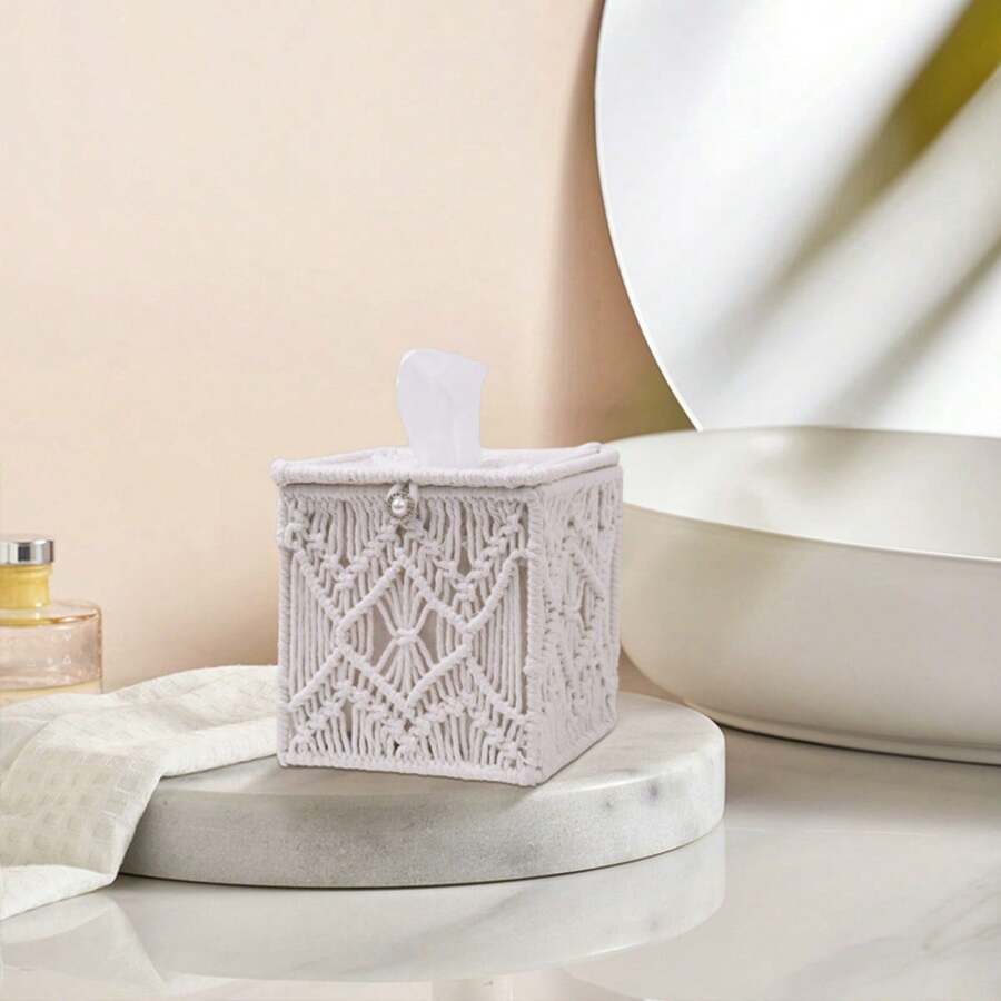 1入組波西米亞風格正方形紙巾盒，多功能家用收納盒，適用於浴室、臥室、客廳等，適合全年、聖誕節和婚禮桌面裝飾紙巾盒