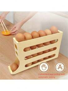 1 pièce Stockage d'œufs innovant, une solution pour votre plan de travail de cuisine. Avec un support à œufs de réfrigérateur à coulisse à quatre niveaux et un dispositif de roulement automatique des œufs sur la porte latérale du réfrigérateur.