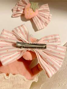 1入組/2入組軟草莓粉色蝴蝶結女孩髮夾，可愛甜美側分夾，適用於夏季 - 彩色 - 查看 6
