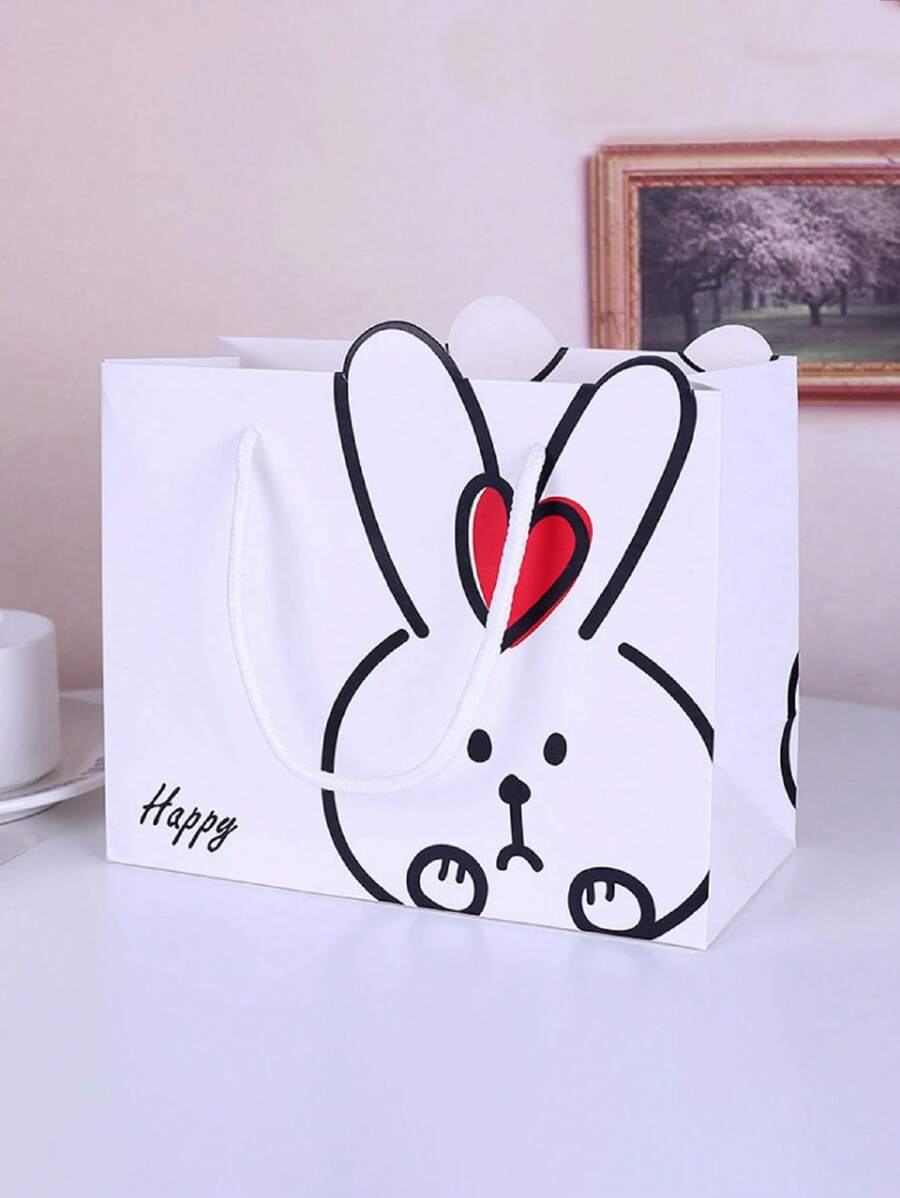 1入組紙質禮品包裝袋可愛兔子和字母圖案派對禮品袋 - 粉色 - 查看 1