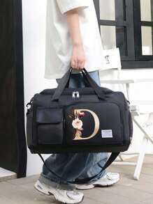 Borsa da viaggio multifunzionale in stile alla moda, in tessuto Oxford, di grande capacità, colore nero, adatta per vacanze, viaggi, fitness, palestra, università, con scomparti separati per riporre le scarpe, con tasche casuali, accessori e materiale scolastico