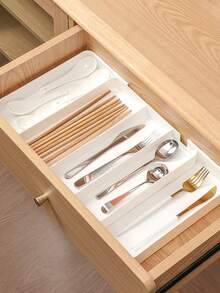 1pc Drawer Cutlery Storage Box, Plastic Countertop Tableware Storage Box, Expandable Utensil Divided Storage Tray For Kitchen, Adjustable Flatware And Cutlery Holder Room Decor Home Decor Fall Decor Bedroom Decor - White - View 11