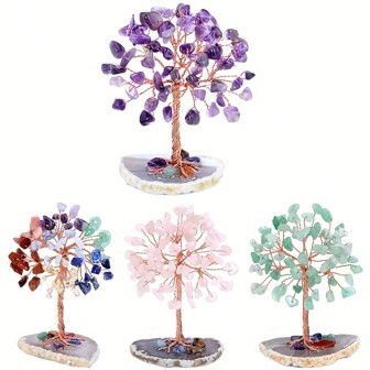1PC Handcrafted Seven Chakra Crystal Bonsai Tree - Balancing Energy & Wellbeing Enhancer, Mystical Aura Decor For Spiritual Healing, Unique Random Base.Fathers Dad Gift 4th Of July Women