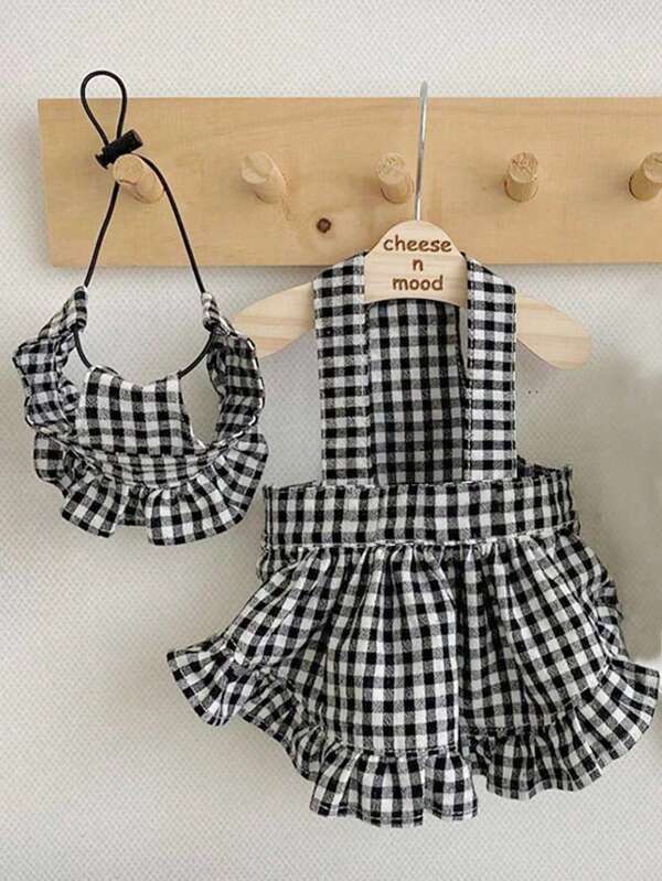 Vestidos Coloridos Aleatórios para Animais de Estimação, Conjunto com 2 peças Vestido com Suspensório Xadrez e Vestido com Capuz para Cães e Gatos de Pequeno/Médio Porte