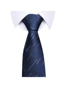 AlanKing 1套細條紋領帶，口袋方巾，袖扣禮盒組，男士專用，藍色，7.5cm寬，適合節日婚禮、工作和休閒場合 - HB256 - 查看 5