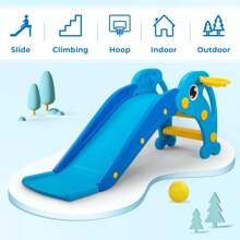 3 In 1 Toddler Slide, Baby Slide Climber Playset With Basketball Hoop And Ball, Indoor And Outdoor Playground For Kids - Baby Blue - View 5
