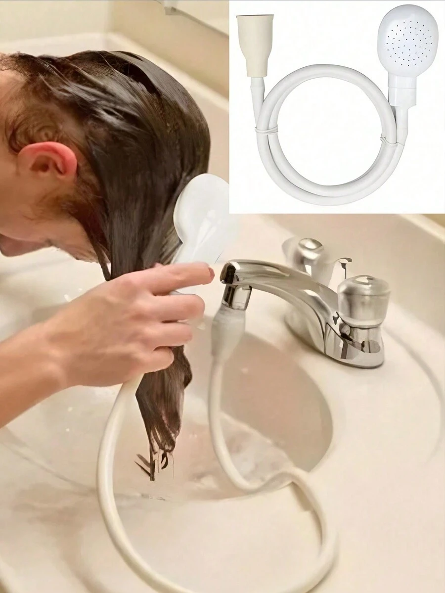 1入組多功能水龍頭噴頭套裝，含有51.18英寸軟管、易於使用的洗髮水轉接器和淋浴頭，適用於0.86英寸口徑水龍頭，和寵物沐浴用噴頭輕鬆連接 - 彩色 - 查看 1