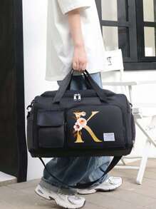 Borsa da viaggio multifunzionale in stile alla moda, in tessuto Oxford, di grande capacità, colore nero, adatta per vacanze, viaggi, fitness, palestra, università, con scomparti separati per riporre le scarpe, con tasche casuali, accessori e materiale scolastico