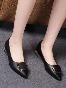 Giày công sở cao gót da cổ thấp thời trang mới mùa xuân/hè 2024 dành cho nữ có khóa vuông & Slip-On, thường ngày & đơn giản, cỡ lớn có sẵn - màu đen - Xem 3