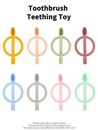 2 In 1 Baby Teething Chew Toys With Easy-Hold Handle, Silicone Infant Toothbrush, 360 Degree Silicone Baby Toothbrush Baby Accessories Soft Infant Oral Care Tooth Brush Teether,Textured On Both Sides Helps Massage, Soothe Sore Gums, Teething Toys For Babies 0-6 Months, 6-12 Months