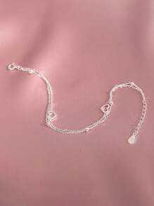 1 件双层心形手链，森系风格，甜美可爱，适合女孩，是送给学生、女士的生日/周年纪念日的完美礼物 - 銀色 - 查看 2