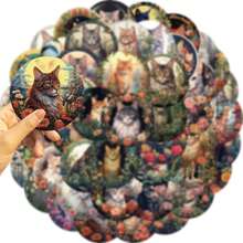 50入組小貓郵票貼紙乙烯基美學貼紙，適用於剪貼簿、日記、筆記型電腦、杠、滑板、水瓶、電腦、手機、卡通、硬帽和汽車貼紙