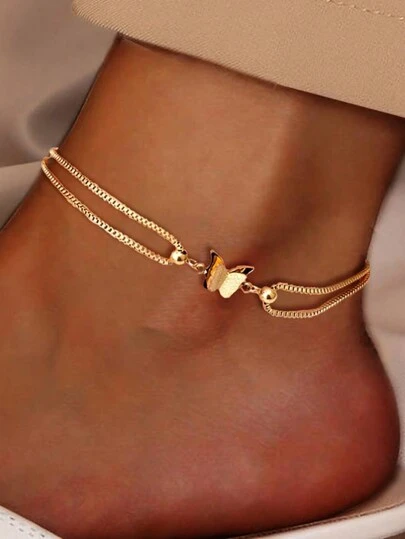 1 Pc Butterfly Shape Beads Chain Anklet Waterproof Travel Street Beach Ankle Bracelet For Women