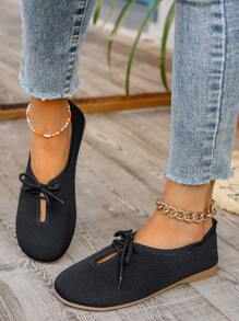 2024 Novo Cross-Border Plus Size Respirável Malha Princesa Lenço Flat Fechado Biqueira Confortável Elegante Sapatos Femininos, Versátil Produto Durante Todo o Ano - Preto - Ver 3