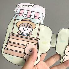 Rabbit Peach Orchard Juice Pudding Mochi Stand Paper Cutting Album Toy Book Box Cartoon Pink Skin Care Fan Lovely Paper Craft Handmade Quiet Book DIY Material Included - Multicolor - View 11