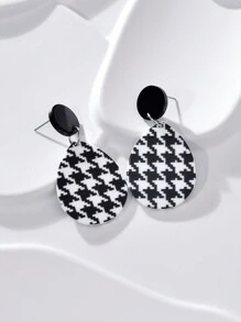 1 đôi bông tai hình tròn & ca rô in hai mặt acrylic, bông tai thời trang cho phụ nữ đeo trong các bữa tiệc và khiêu vũ - màu xanh lá - Xem 3