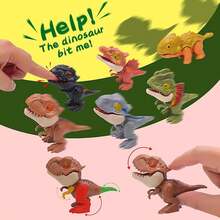 6 piezas de juguetes coleccionables de dinosaurios mordedores para exhibición, juego y figuras snap-on. Nuevo y creativo títere de mano de animal de dinosaurio para niños. - Multicolor - Ver 4
