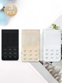 3入組胸圍肩帶延長扣，3種顏色，3排X3扣，彈性延長胸圍扣，不銹鋼扣，背扣式，可調節