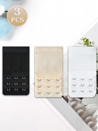 3pcs/Set Bra Strap Extenders, 3 Colors, 3 Rows X 3 Hooks Elastic Extension Bra Extender, Stainless Steel Buckle, Back Hook Fastener, Adjustable