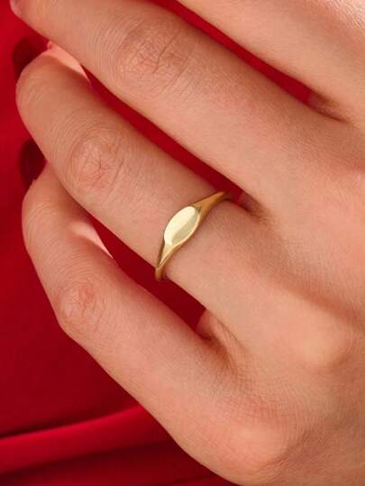 1PC Minimalist Mini Oval Signet Open Ring For Women Men Thin Plain Ring 18K Gold Plated Stainless Steel Adjustable Finger Ring Unisex Jewellery Fashion Accessories Engagement Wedding Gifts For Her