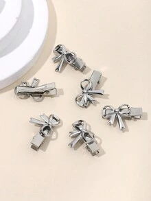 6 chiếc Kẹp tóc màu trơn bằng kim loại rỗng bóng cạnh hình con bướm Y2K Phong cách trang phục dạo phố Y2K, Phụ kiện thời trang trong khuôn viên trường Thích hợp cho bữa tiệc, khiêu vũ và trang phục hàng ngày - Bạc - Xem 4