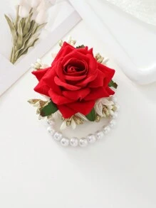 1 chiếc vòng đeo tay trang trí hoa hồng đỏ cho cô dâu, phù dâu, đám cưới, tiệc tùng, trang phục hàng ngày, vũ hội, khiêu vũ, phụ kiện vòng tay ngày lễ tình nhân ngày lễ tình nhân - Đỏ - Xem 3